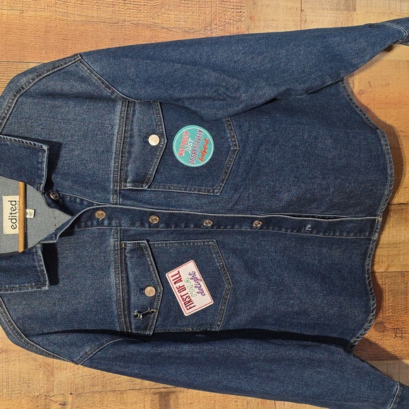 Upcycled Denim Jean Jacket with Strawberry Graphic - Picture 6 of 12